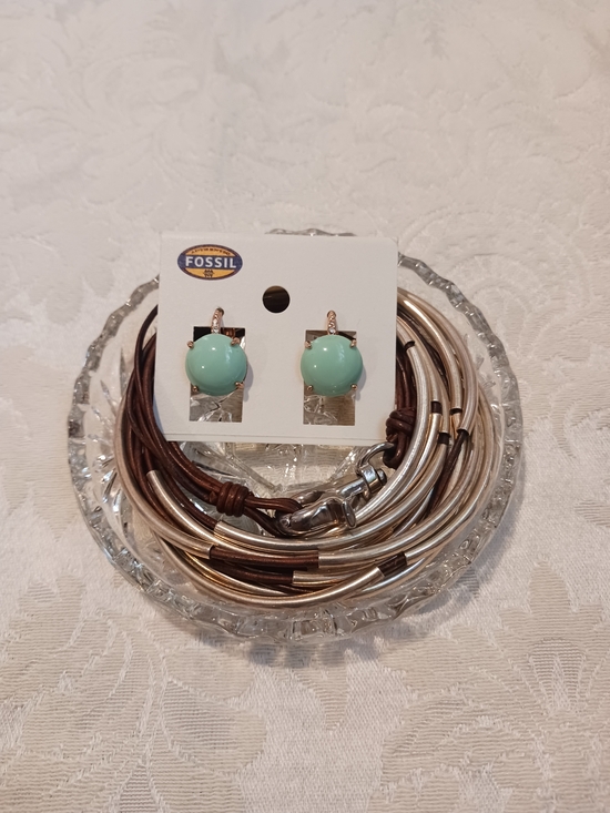 Fossil Jewelry - Fossil Earrings - Leather & Silver Wrap Bracelet